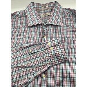 Peter Millar Crown Soft‎ Button Down Shirt Mens XXL MultiColorPlaid Cotton Silk